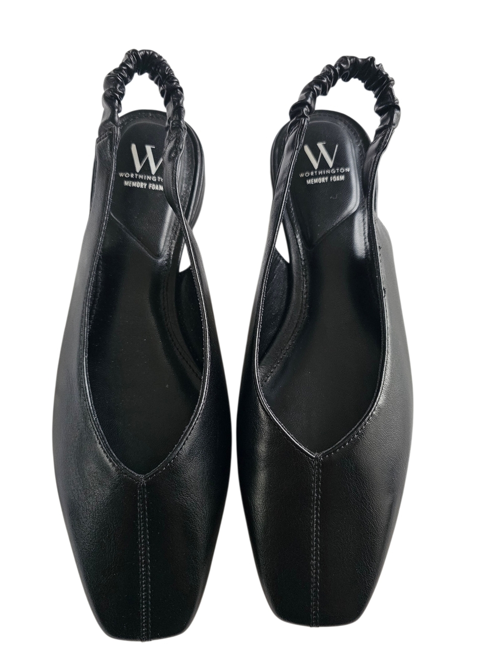 NWOT Worthington Black Ruched Slingback Square-Toe Flats With Memory Foam - Picture 2 of 8